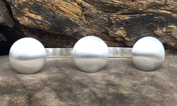 all silver double finger ring for men with three 13mm domes in a matte finish