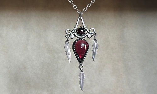 Garnet and Feather necklace