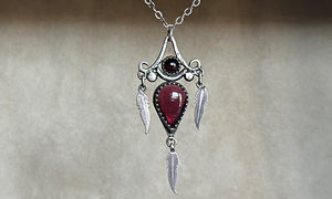 Garnet and Feather necklace
