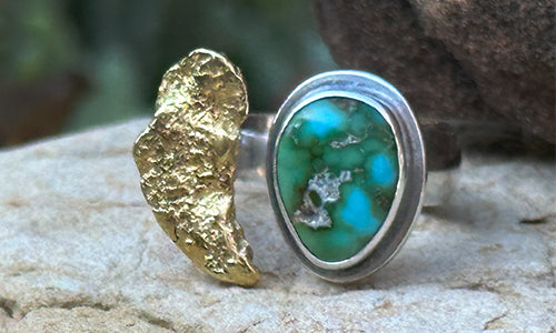 Australian Gold Nugget and Turquoise ring №3 ~ Unisex