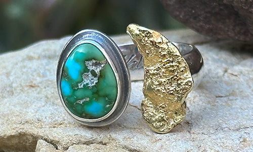 Australian Gold Nugget and Turquoise ring №3 ~ Unisex