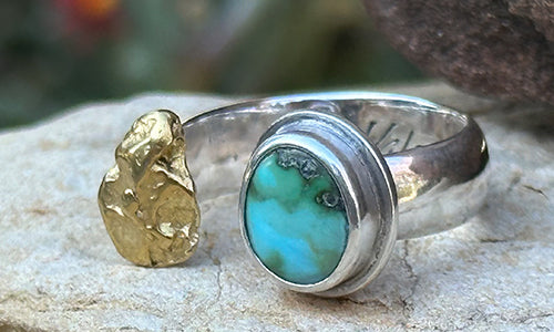 Australian Gold Nugget and Turquoise ring №2