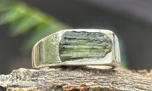 "Skylight" Moldavite Signet ring