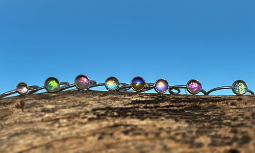 Iridescent mini glass rings ~ large ring sizes