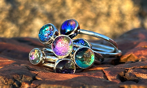 Iridescent mini glass rings ~ large ring sizes