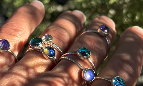 Iridescent mini glass rings ~ large ring sizes