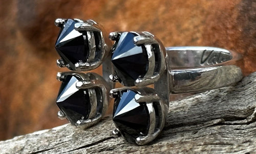 Reverse Double Black CZ ring ~ Silver